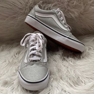 Brand New Vans Silver Glitter Low-Top Sneakers with White Stripe